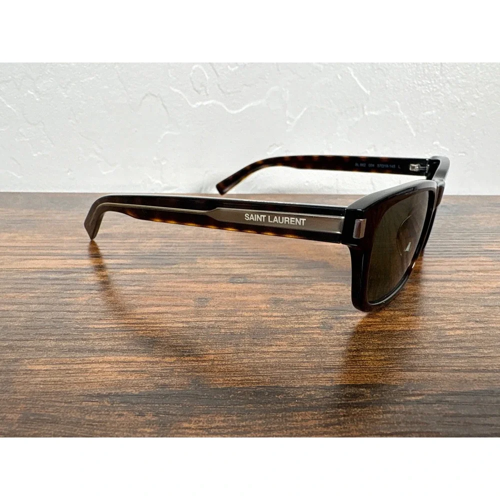 Saint Laurent SL‎ 662 004 Havana Crystal Grey Rectangular Sunglasses Made Japan